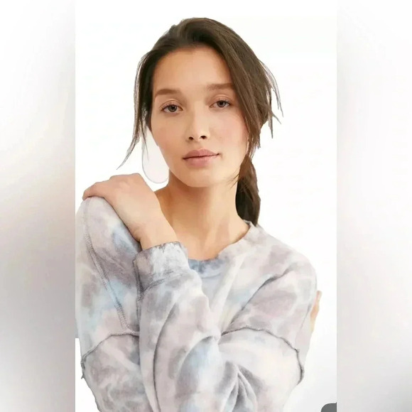 Free People Kelly Washed Sweatshirt and shorts Set Ocean, Size extra small XS - Picture 3 of 14